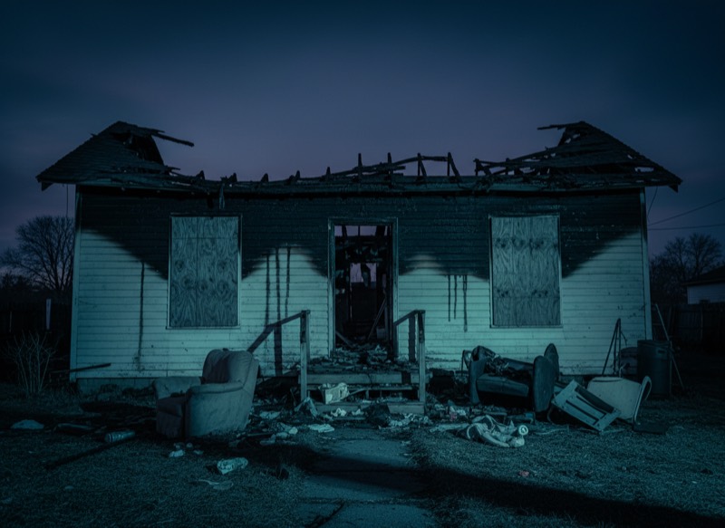 Fire Damage — Burned out and ready to walk.